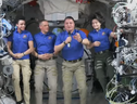 Gli astronauti della Crew 4, con Samantha Cristoforetti, nella conferenza stampa di saluto alla vigilia della partenza dalla Stazione Spaziale (fonte: NASA TV) (ANSA)