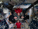 Samantha Crisotoforetti e gli altri membri dell'equipaggio della Crew 4 nella Stazione Spaziale (fonte: NASA) (ANSA)