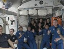 Gli 11 astronauti a bordo della Stazione Spaziale, dopo l'arrivo dei 4 della missione Crew 6 (fonte: NASA TV) (ANSA)