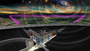 Rappresentazione artistica del futuro Einstein Telescope, destinato a cayyurare le onde gravitazionali (fonte: ET) (ANSA)