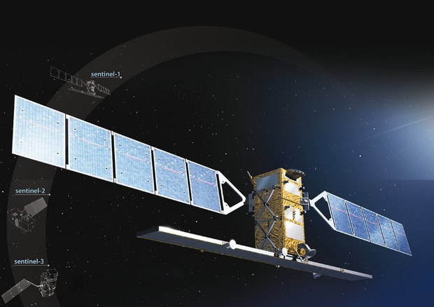 Rappresentazione grafica della costellazione delle Sentinelle del programma Copernicus (fonte: ESA) © Ansa