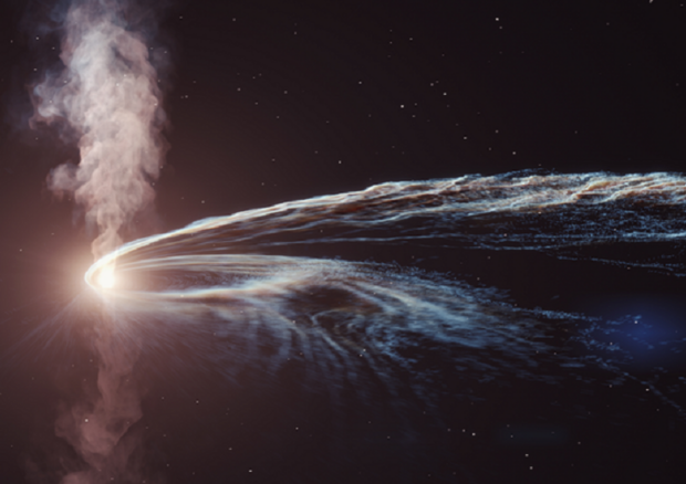 Rappresentazione artistica dell'emissione di materia da parte di un buco nero, 2 anni dopo avere divorato una stella (fonte: DESY, Science Communication Lab) © Ansa