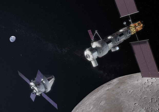 Rappresentazione artistica di Gateway, la futura Stazione Spaziale nell'orbita lunare (fonte: Wikipedia) © ANSA
