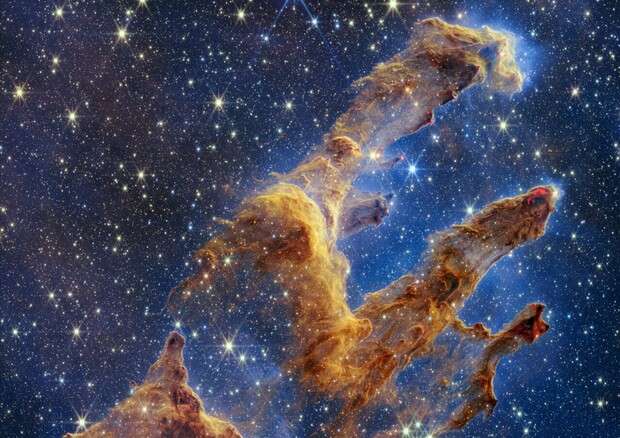 I Pilastri della Creazione fotografati da Webb (fonte: NASA, ESA, CSA, STScI; J. DePasquale, A. Koekemoer, A. Pagan (STScI)) © Ansa