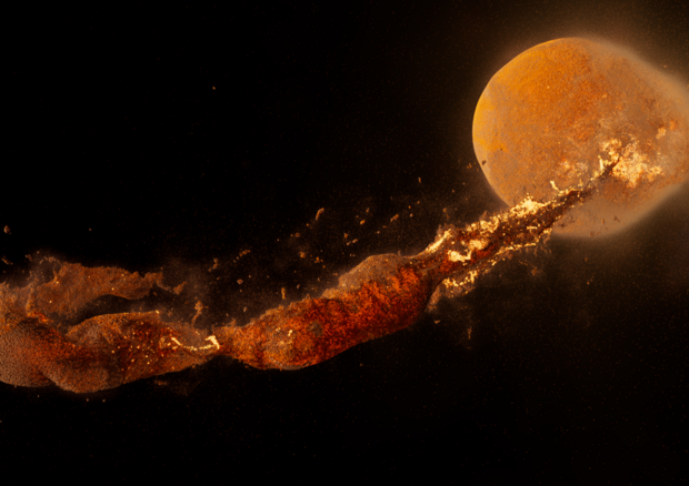 Rappresentazione artistica dell'impatto fra il pianeta Theia e la Terra, che ha dato origine alla Luna (fonte: NASA's Ames Research Center) © Ansa