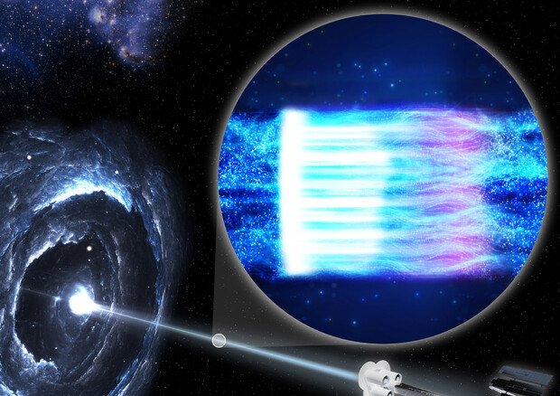 I ricercatori hanno utilizzato Ixpe per osservare nei raggi x il blazar Markarian 501, che emette un potente getto di particelle altamente energetiche (Fonte: Pablo Garcia (NASA/MSFC)) © Ansa
