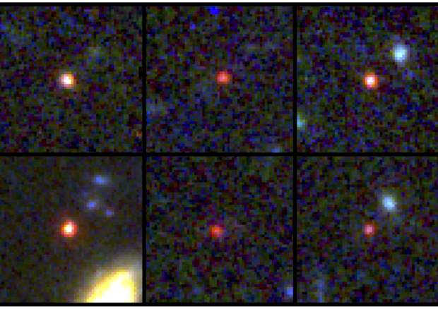 Le immagini delle 6 galassie com'erano 500-700 mln di anni dopo il Big Bang (fonte: NASA, ESA, CSA, I. Labbe (Swinburne University of Technology). Image processing: G. Brammer (Niels Bohr Institute’s Cosmic Dawn Center at the University of Copenhagen)) © Ansa