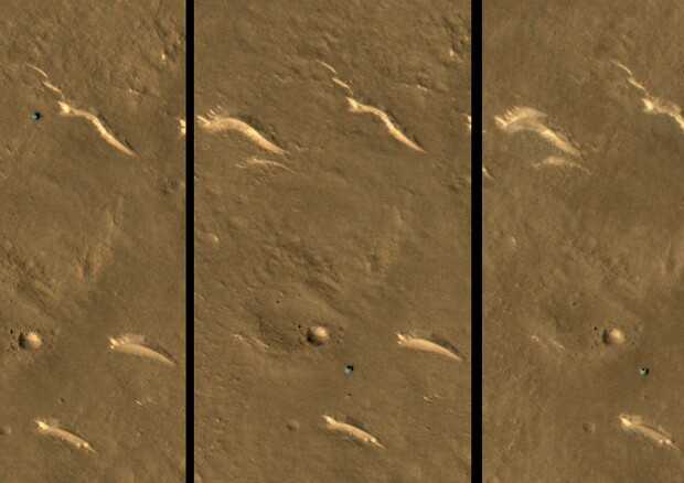 Il rover Zhurong nelle immagini della sonda Mro (fonte: NASA/JPL-Caltech/UArizona) © Ansa