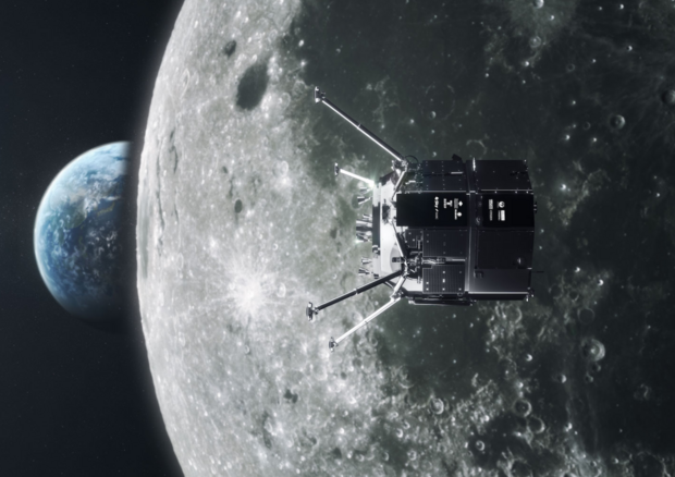 Rappresentazione artistica del lander dell'azienda privata ispace nell'orita lunare (fonte: ispace) © Ansa