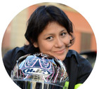Maria Sara Feliciangeli Fondatrice dell'Associazione Angeli in Moto, insieme ai suoi amici  motociclisti si è impegnata per consegnare i farmaci a domicilio alle persone con sclerosi multipla © ANSA