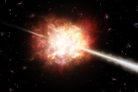 Artistic representation of a gamma ray burst (credit: ESO/A. Roquette)