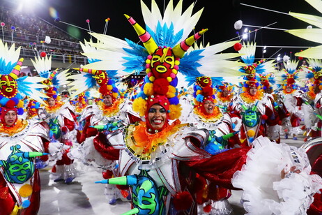 Samba schools parade in the sambadrome during the Rio de Janeiro carnival