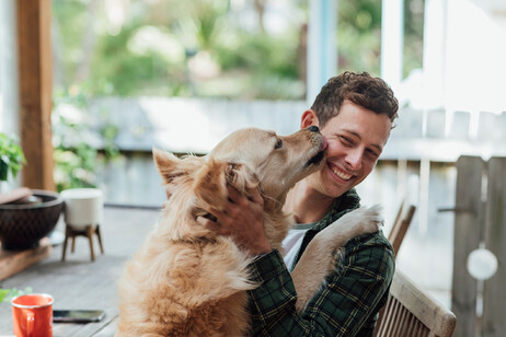 Un giovane e un cane, un abbraccio sempre positivo foto iStock.