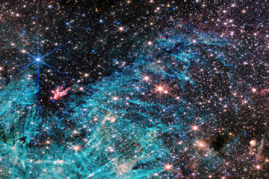 Particolare della zona al centro della Via Lattea chiamata Sagittarius C  (fonte: NASA, ESA, CSA, STScI e S. Crowe/University of Virginia)