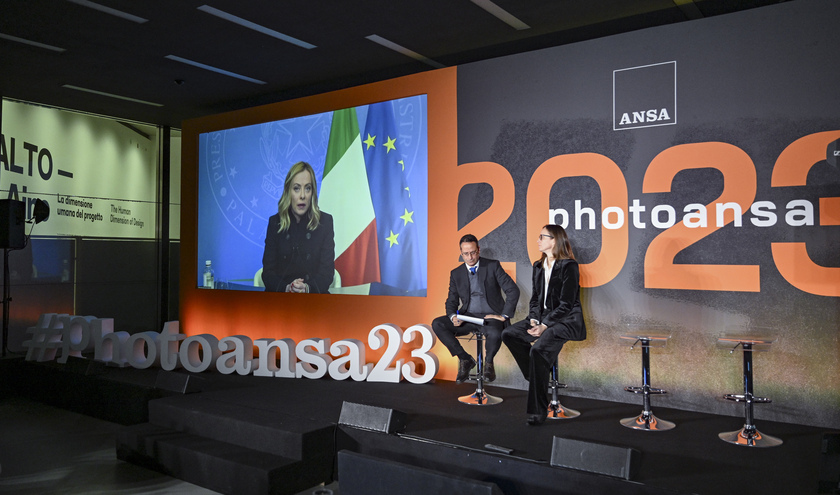 La presidente del Consiglio Meloni in collegamento video alla presentazione di Photoansa 2023 - RIPRODUZIONE RISERVATA