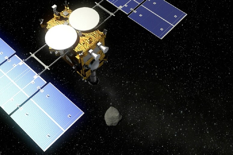 La sonda Hayabusa-2 in discesa verso l 'asteroide Ryugu (fonte: DLR) - RIPRODUZIONE RISERVATA