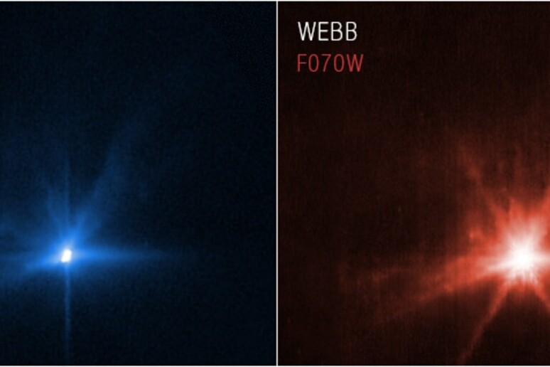 Lo scontro con l 'asteroide nelle immagini di Hubble e Webb (fonte: NASA, ESA, CSA, STScI) - RIPRODUZIONE RISERVATA