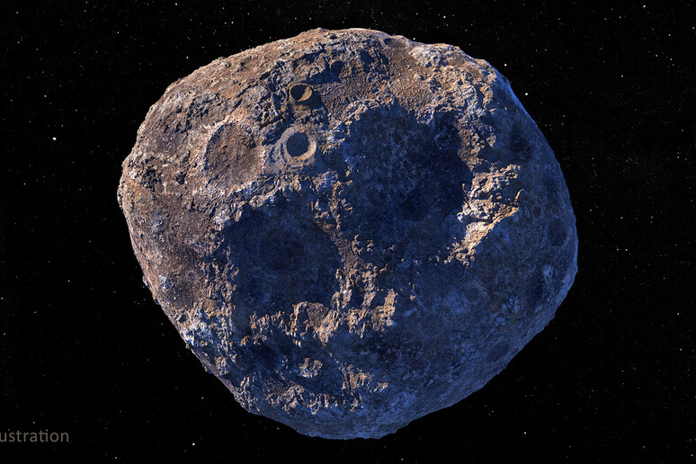 Rappresentazione artistica di un asteroide ricco di metalli (fonte: NASA/JPL-Caltech/ASU) - RIPRODUZIONE RISERVATA