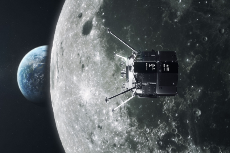 Rappresentazione artistica del lander dell 'azienda privata ispace nell 'orita lunare (fonte: ispace) - RIPRODUZIONE RISERVATA