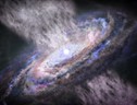 Rappresentazione artistica dei poderosi venti emessi da un buco nero supermassiccio (fonte: Stsci) (ANSA)