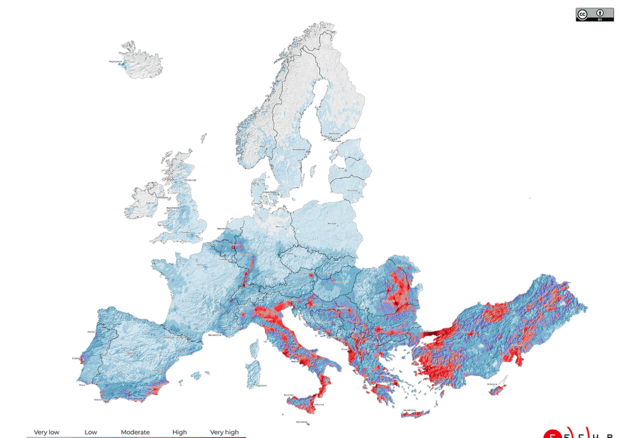 La Pianura Padana è tra le aree a più alto rischio sismico in Europa (fonte: EFEHER, Crowley et al. 2021) (ANSA)