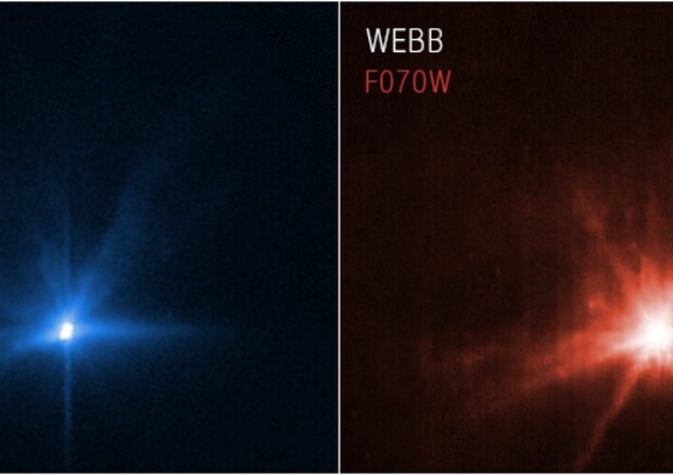 Lo scontro con l'asteroide nelle immagini di Hubble e Webb (fonte: NASA, ESA, CSA, STScI) © Ansa