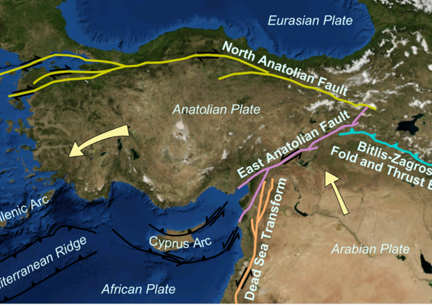 Schema delle principali faglie attive in Turchia. Nel terremoto del 6 febbraio 2023 si è attivata quella Est Anataolica (fonte: Mikenorton da Wikipedia) © Ansa