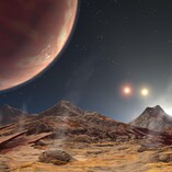 Rappresentazione artistica del pianeta gigante con tre soli chiamato HD 188753 Ab (fonte: NASA)