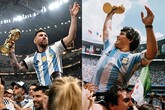 Leo Messi e Diego Armando Maradona festeggiano per la Coppa del Mondo (ANSA)