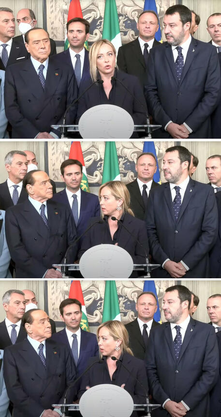 Sguardo Salvini-Berlusconi mentre Meloni parla è virale sui social © ANSA