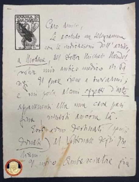 Lettera di D'Annunzio restituita a Biblioteca Nazionale di Roma © ANSA