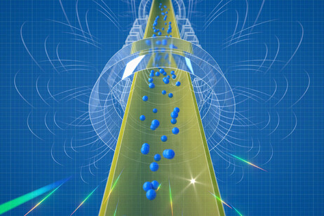 L'illustrazione mostra gli atomi di antidrogeno che cadono all'interno della trappola magnetica dell'esperimento Alpha (fonte: U.S. National Science Foundation)