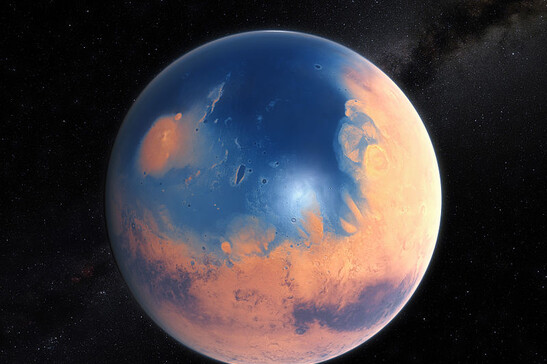 Rappresentazione artistica di come appariva Marte circa quattro miliardi di anni fa. Fonte ESO/M. Kornmesser/N. Risinger (skysurvey.org)