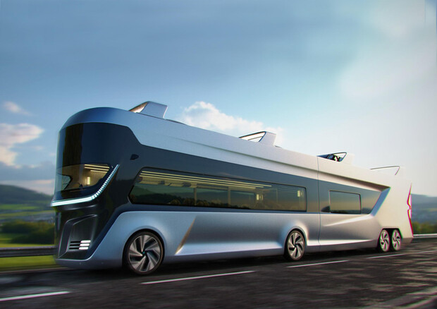 Symone, innovativo bus bisarca per trasporto auto e persone © Symone