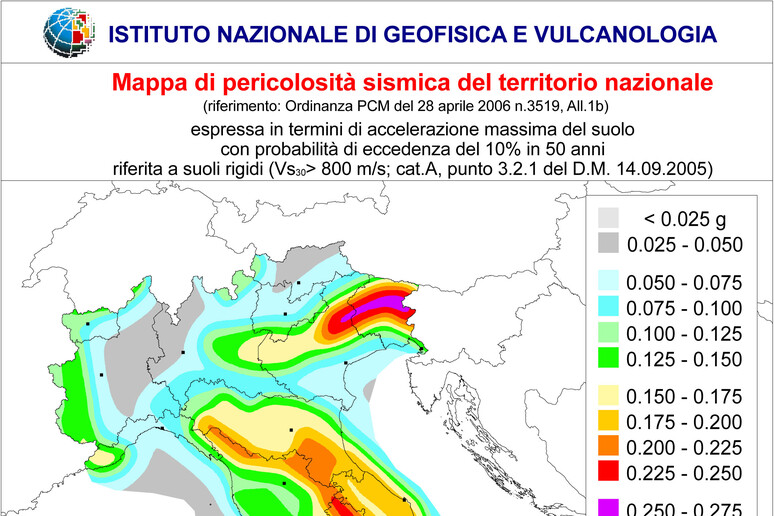 La mappa della pericolosità sismica (fonte: INGV) - RIPRODUZIONE RISERVATA
