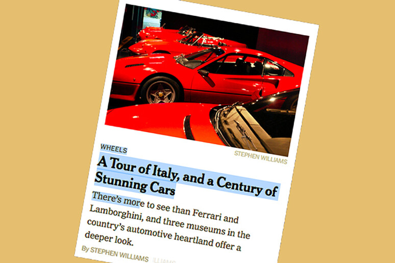 Grantour Italia motori, per NYT tappe Alfa, Mauto e Pirelli © ANSA/NYT