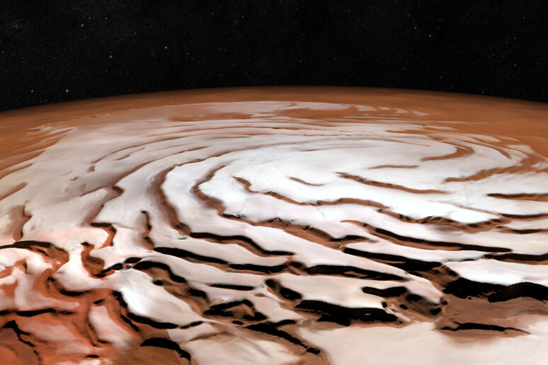Struttura a spirale tipica del Polo Nord di Marte (fonte: European Space Agency da Flickr) - RIPRODUZIONE RISERVATA