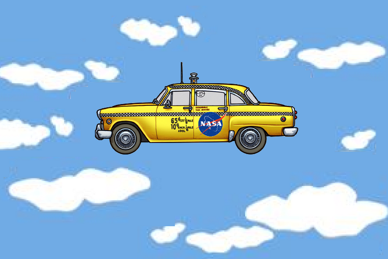 Nella vignetta un taxi volante con il logo della Nasa (fonte: Mike Licht da Flickr) - RIPRODUZIONE RISERVATA