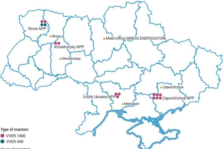 I quattro siti nucleari in Ucraina - fonte: World Nuclear Association - RIPRODUZIONE RISERVATA