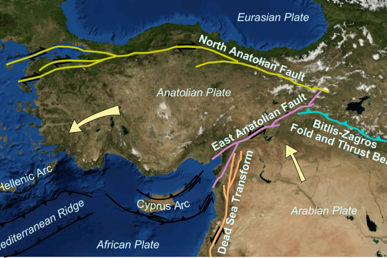 Schema delle principali faglie attive in Turchia. Nel terremoto del 6 febbraio 2023 si è attivata quella Est Anataolica (fonte: Mikenorton da Wikipedia) - RIPRODUZIONE RISERVATA