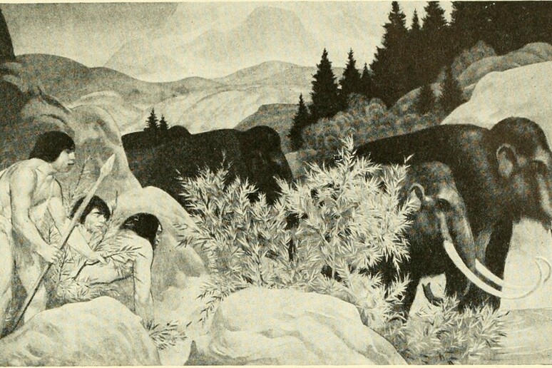 Ricostruzione artistica di una scena di caccia preistorica (fonte; Internet Archive Book Images, da Flickr) - RIPRODUZIONE RISERVATA