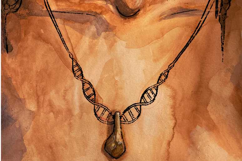 Artistic representation of the Paleolithic pendant (credit: Myrthe Lucas) - RIPRODUZIONE RISERVATA
